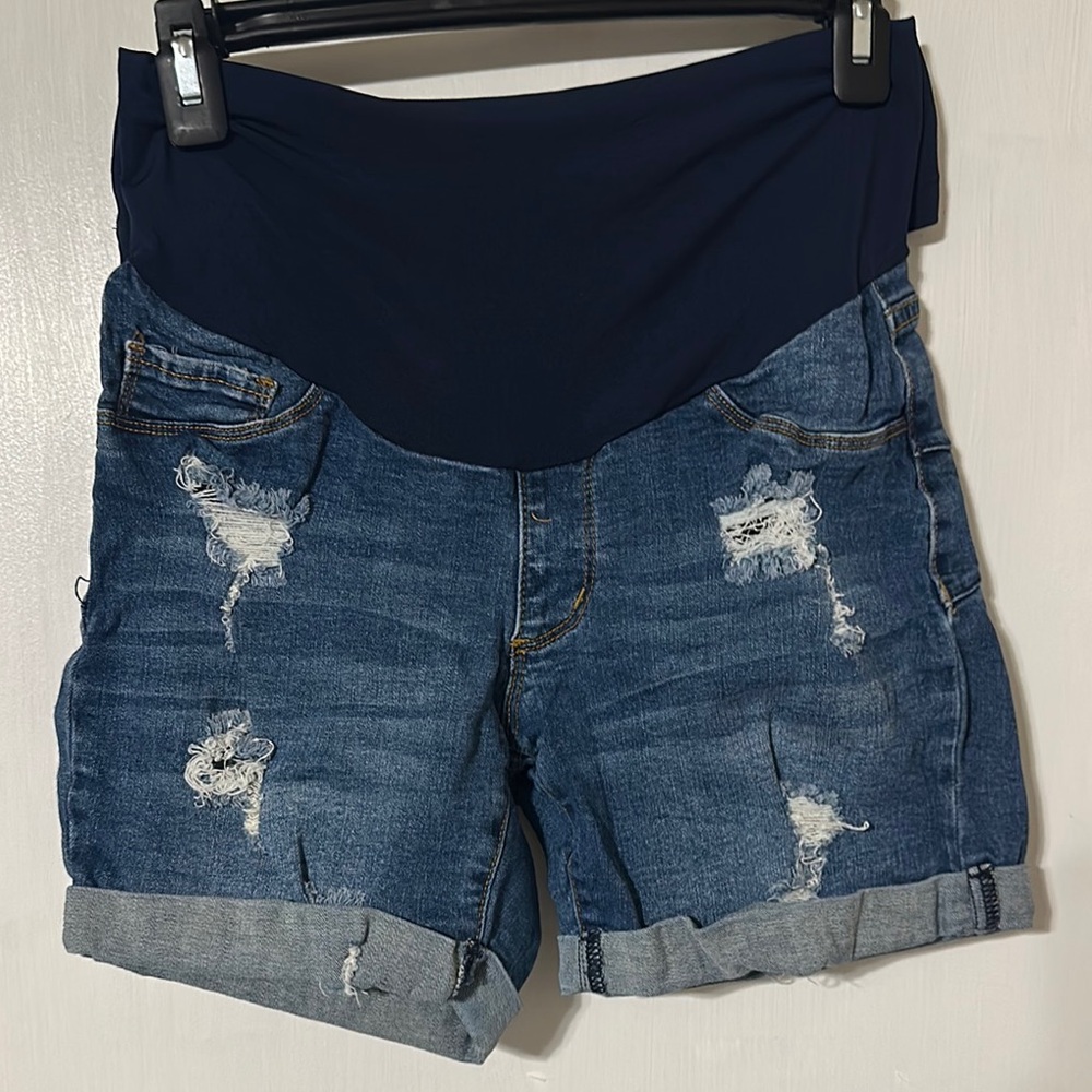 Distressed Denim Maternity Shorts